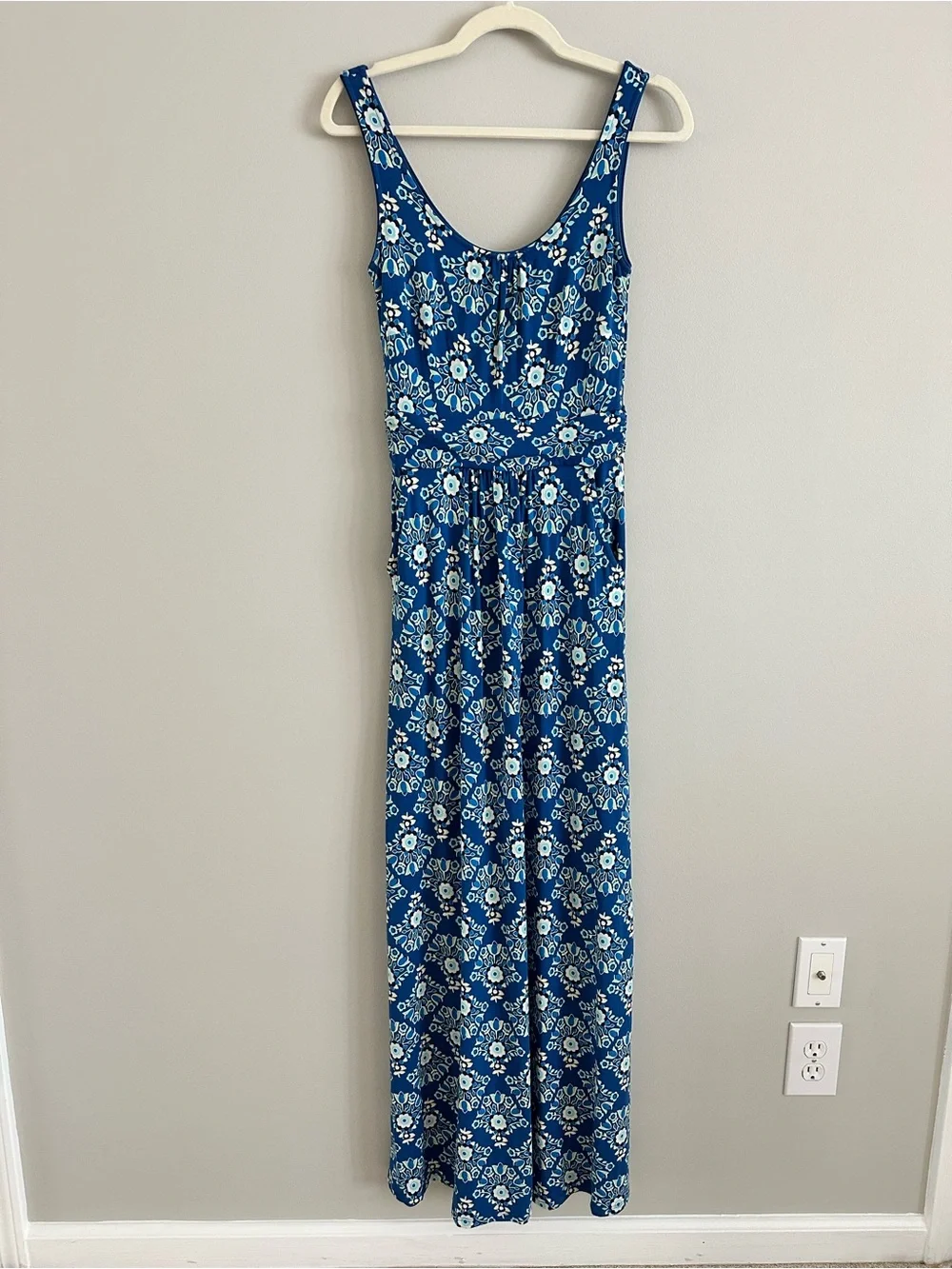 Boden Diana Jersey Maxi Dress Blue Floral Size 4 Long